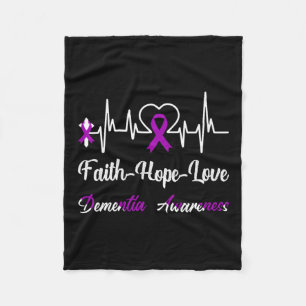 Dementia Awareness Heartbeat Christian Cross Purpl Fleece Blanket