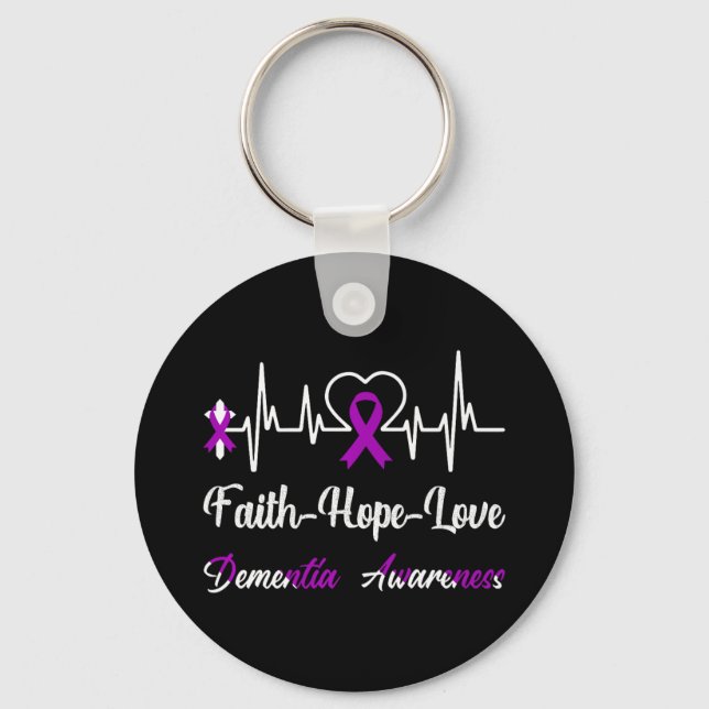 Dementia Awareness Heartbeat Christian Cross Purpl Key Ring (Front)