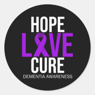 Dementia Awareness Hope Love Cure Purple Ribbon He Classic Round Sticker