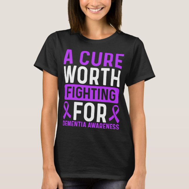 Dementia Awareness Ribbon Cure Alzheimers Survivor T-Shirt (Front)
