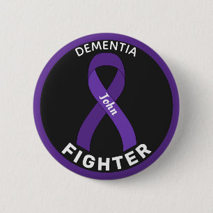 Dementia Fighter Ribbon Black Button
