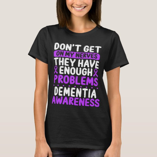 Dementia Ribbon Purple Alzheimers Awareness T-Shirt (Front)