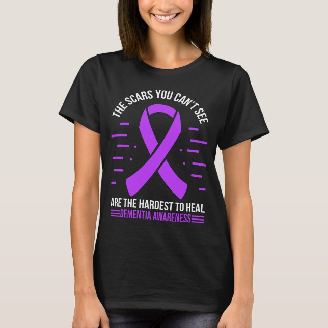 Dementia Warrior Dement Purple Alzheimers  Ribbon T-Shirt (Front)