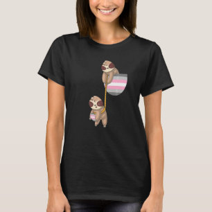 Demi Girl Sloth Playing Rope Demigirl Flag Demigir T-Shirt