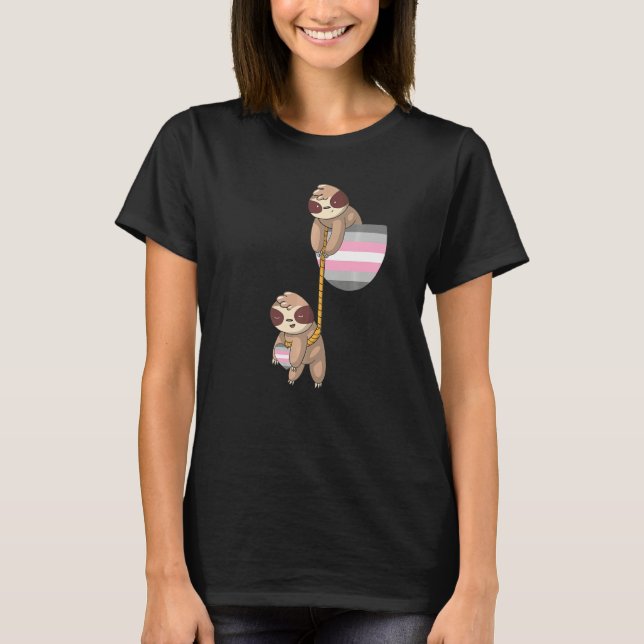 Demi Girl Sloth Playing Rope Demigirl Flag Demigir T-Shirt (Front)