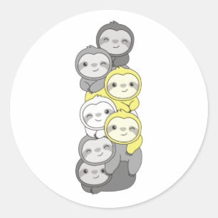Demigender Flag Pride Lgbtq Cute Sloth Pile Classi Classic Round Sticker