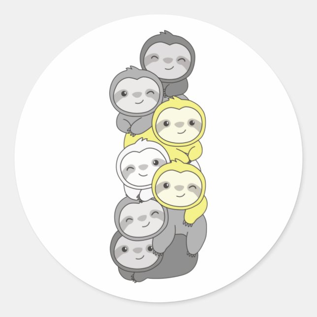 Demigender Flag Pride Lgbtq Cute Sloth Pile Classi Classic Round Sticker (Front)