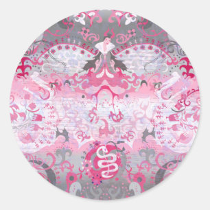 Demigirl Dragon Damask - Stylish Pride Flag Colour Classic Round Sticker
