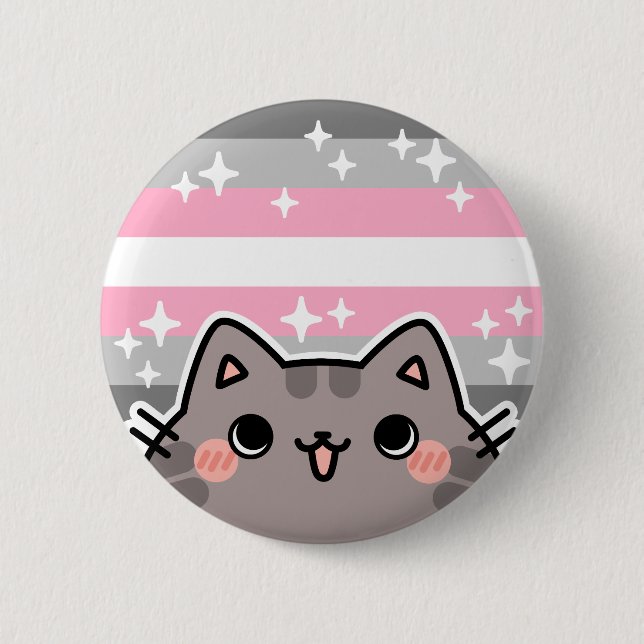Demigirl LGBT Pride Flag Cat Button (Front)