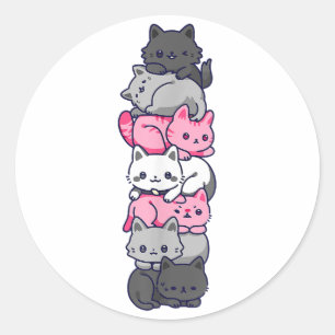 Demigirl Pride Cat LGBT Demi Girl Flag Cute Kawaii Classic Round Sticker