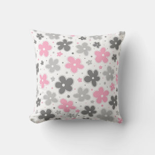 Demigirl Pride Flowers Doodle Grey White Pink Cushion