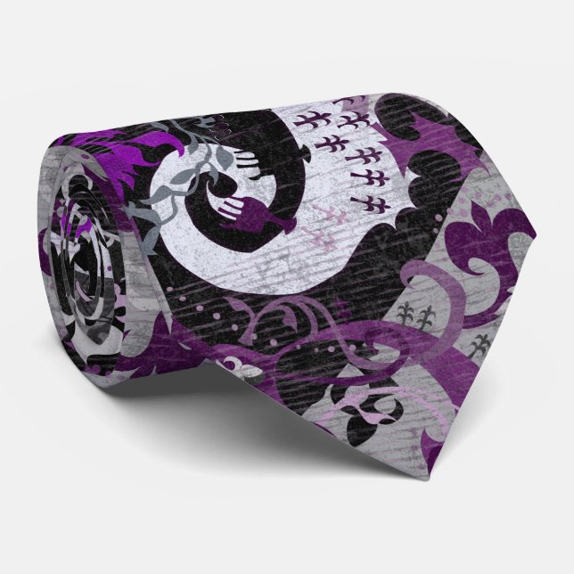 Demisexual Dragon Damask - Pride Flag Colors Tie (Rolled)