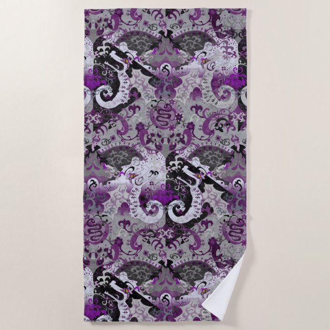 Demisexual Dragon Damask - Pride Flag Colours Beach Towel (Front)