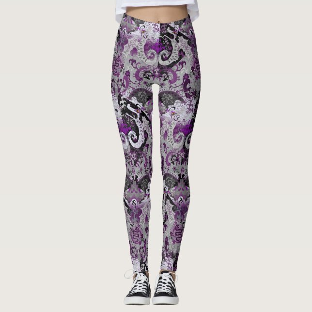Demisexual Dragon Damask - Pride Flag Colours Leggings (Front)