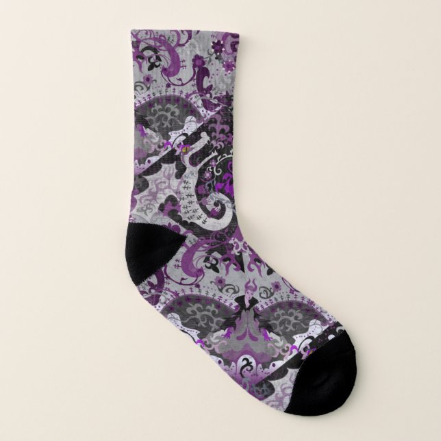 Demisexual Dragon Damask - Pride Flag Colours Socks (Left Inside)