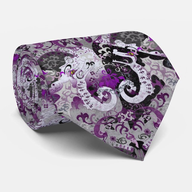 Demisexual Dragon Damask - Pride Flag Colours Tie (Rolled)