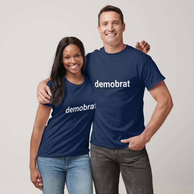 Demobrat minimalist text cool white and blue T-Shirt (Unisex)