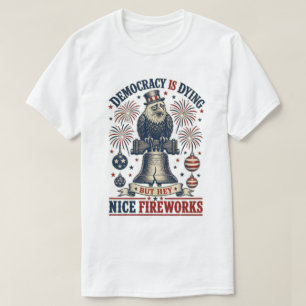 Democracy Dying Eagle Liberty Bell Fireworks  T-Shirt