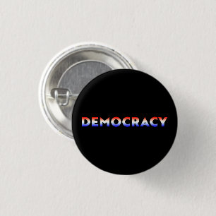 Democracy gradient red white blue patriotic black 3 cm round badge