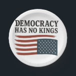 Democracy Has No King Anti Trump USA  Paper Plate<br><div class="desc">democracy has no kingspolitical statement,  anti-Trump message,  pro-democracy,  American flag theme,  liberal voice,  4th of July resistance,  equality and freedom,  USA patriotism,  democratic values,  no monarchy message</div>