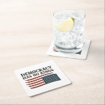 Democracy Has No King Anti Trump USA  Square Paper Coaster<br><div class="desc">democracy has no kingspolitical statement,  anti-Trump message,  pro-democracy,  American flag theme,  liberal voice,  4th of July resistance,  equality and freedom,  USA patriotism,  democratic values,  no monarchy message</div>