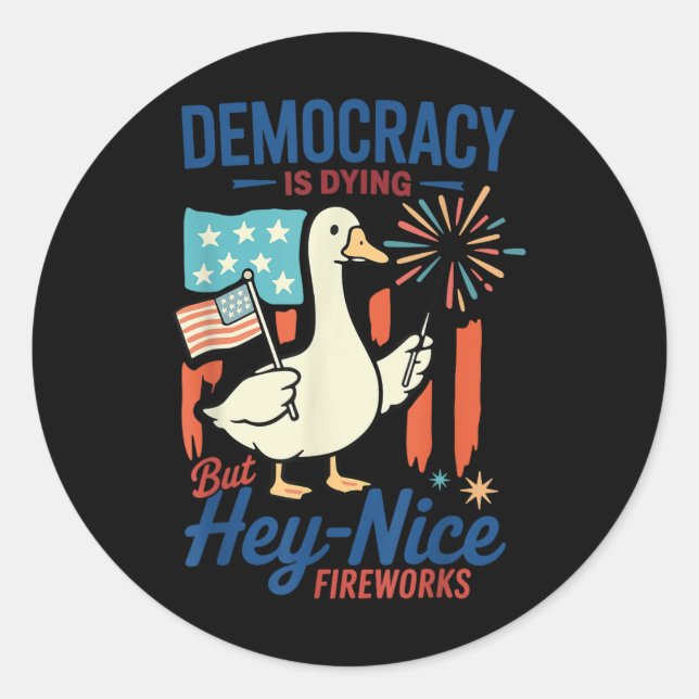 Democracy Is Dying But Hey Nice Fireworks 4th Of J Classic Round Sticker (Front)