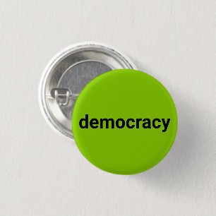 Democracy modern typography black lime green cool 3 cm round badge