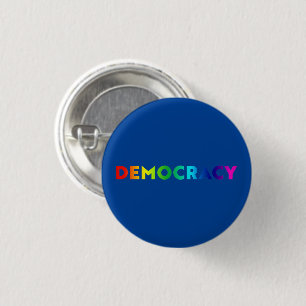 Democracy rainbow gradient typography pride blue 3 cm round badge