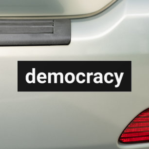 Democracy simple minimalist text black and white bumper sticker