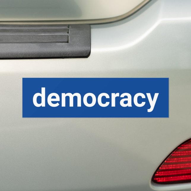 Democracy simple minimalist text white and blue bumper sticker (On Car)