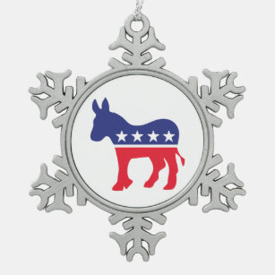 Democrat Donkey Logo Snowflake Pewter Christmas Ornament
