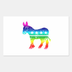 Democrat Original Donkey Distressed Rainbow Rectangular Sticker
