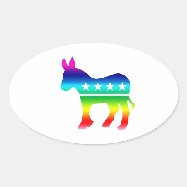 Democrat Original Donkey Rainbow Oval Sticker (Front)