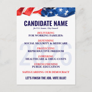 Democratic Candidate Election Campaign Push Card