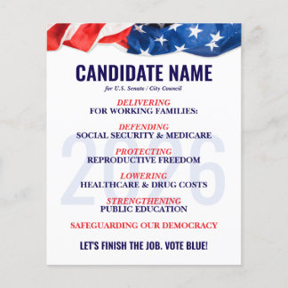 Democratic Candidate Election Campaign Push Card