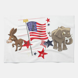 Democratic Donkey and Republican Elephant Tea Towel