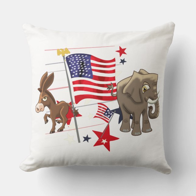 Democratic Donkey and Republican Elephant Throw Pi Cushion (Front)