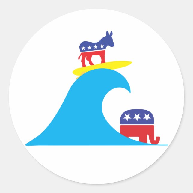 Democratic Donkey Rides the Blue Wave Classic Round Sticker (Front)