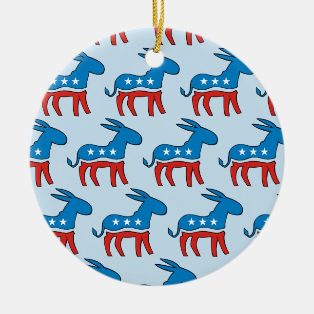 Democratic Donkeys Ceramic Tree Decoration (Front)