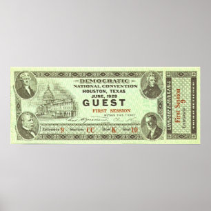 Democratic National Convention Ticket 1928 Poster