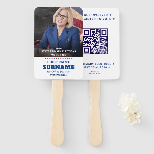 Democratic Party Campaign Personalized QR & Photo Hand Fan (Front and Back)