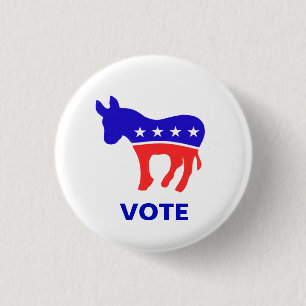 Democratic party logo and editable vote text 3 cm round badge