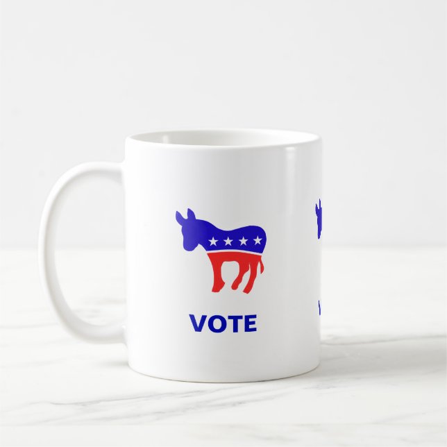 Democratic party logo and editable vote text coffee mug (Left)