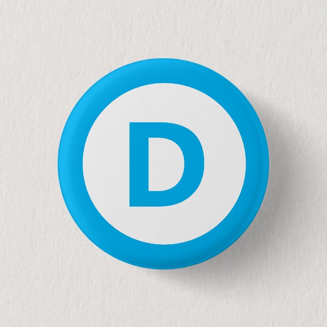 Democratic party logo in turquoise on white 3 cm round badge (Front)