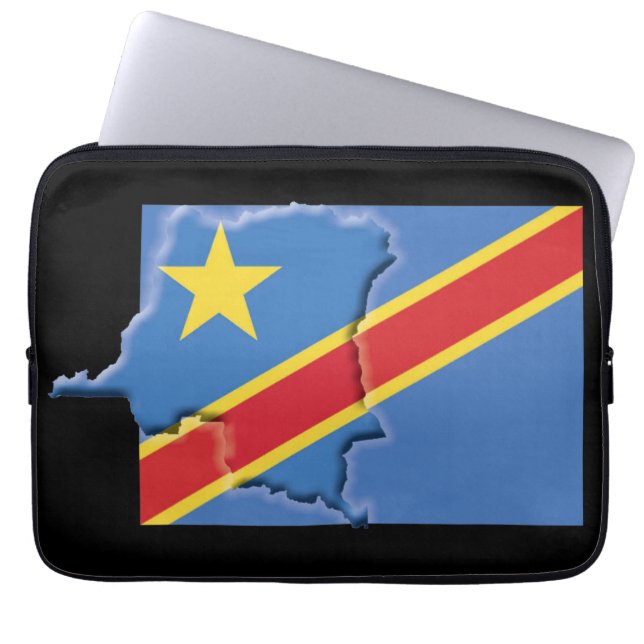 DEMOCRATIC REPUBLIC CONGO Flag Map BLACK Laptop Sleeve (Front)