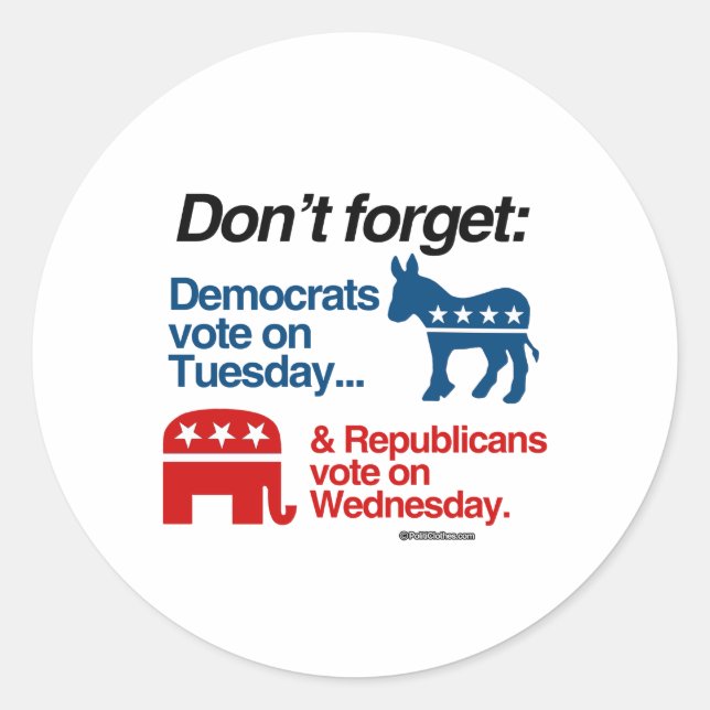 DEMOCRATS VOTE ON TUESDAY CLASSIC ROUND STICKER (Front)