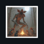 Demogorgon Creatures Around a Campfire Napkin<br><div class="desc">A majestic Demogorgon creature stands near a roaring campfire,  surrounded by a group of tiny Demogorgon creatures sitting in the enchanting moonlight,  evoking a sense of wonder and curiosity</div>