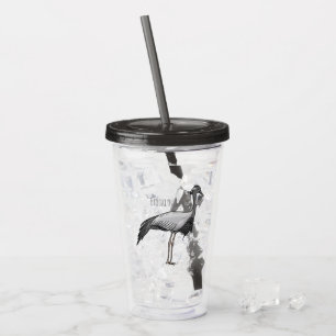 Demoiselle crane bird cartoon illustration  acrylic tumbler