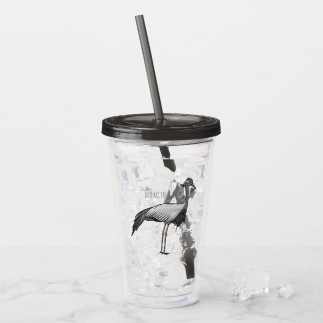Demoiselle crane bird cartoon illustration  acrylic tumbler (Front Ice)