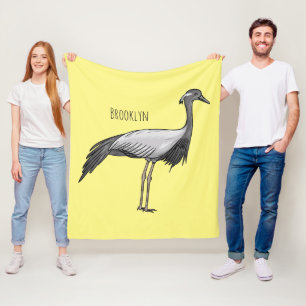 Demoiselle crane bird cartoon illustration fleece blanket